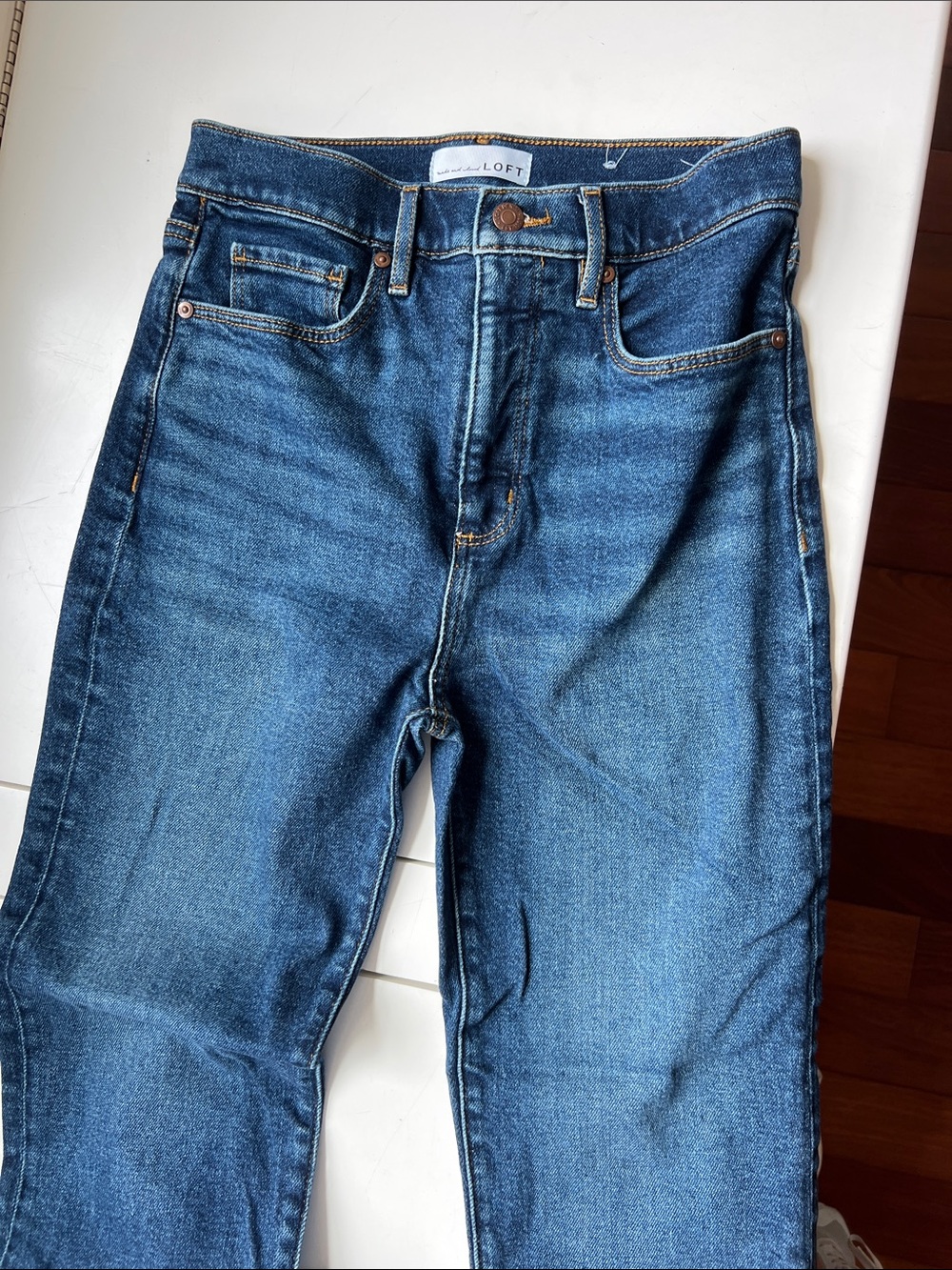 LOFT Women's Straight Leg Jeans in Dark Blue Wash